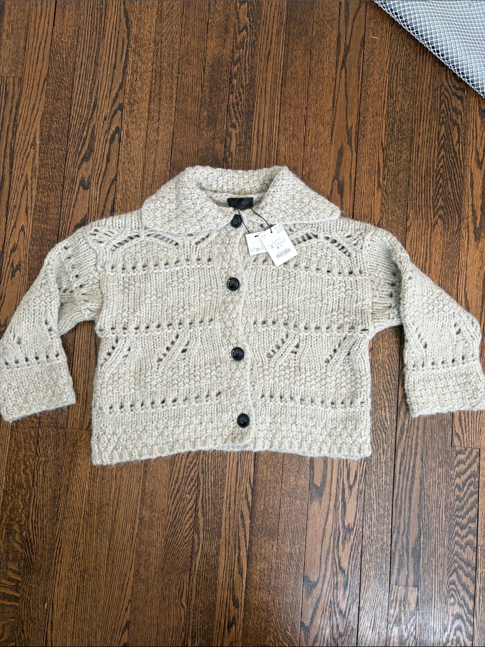Zara Women NWT SMALL Cream Knit Button-Up Jacket
